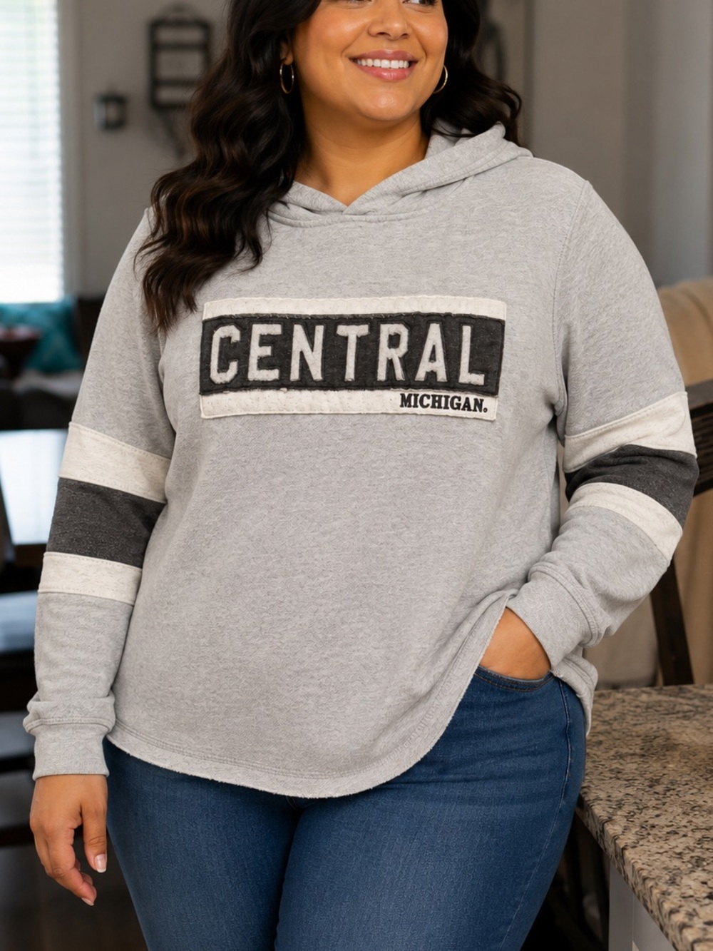 MV Sport Grey Hooded Pullover with CENTRAL Patch LARGE